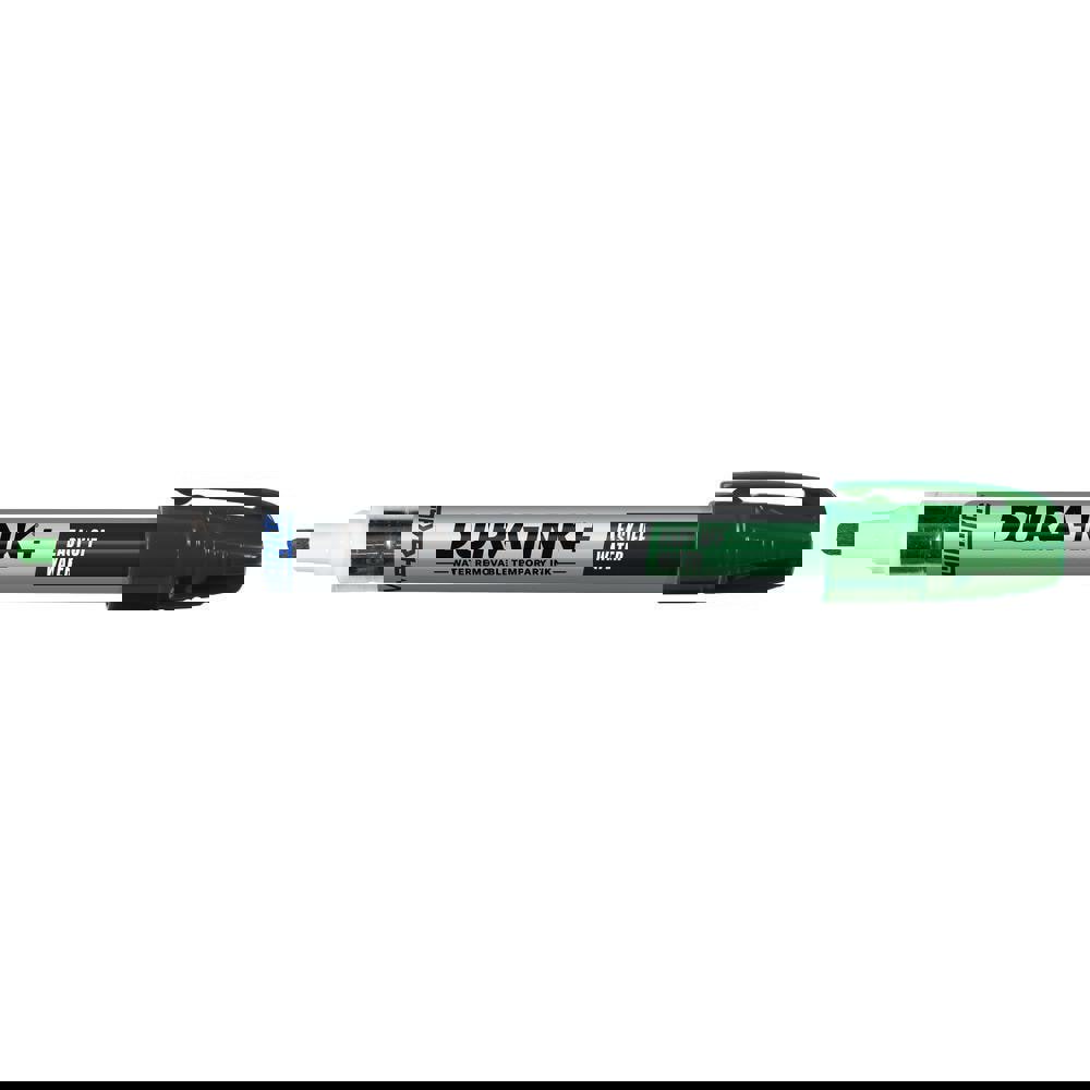 Temporary ink marker that easily removes with water from non-porous surfaces.